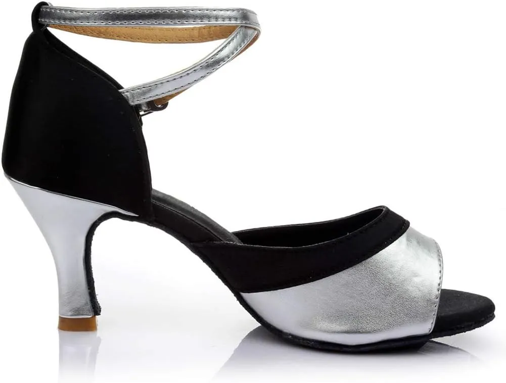Women's Satin Latin Dance Shoes Wide Width Heeled Sandals Ballroom Salsa Tango Practice Performance Dancing Shoes