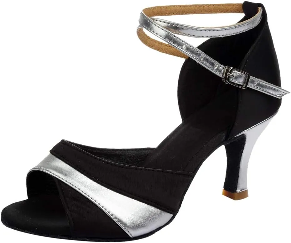 Women's Satin Latin Dance Shoes Wide Width Heeled Sandals Ballroom Salsa Tango Practice Performance Dancing Shoes