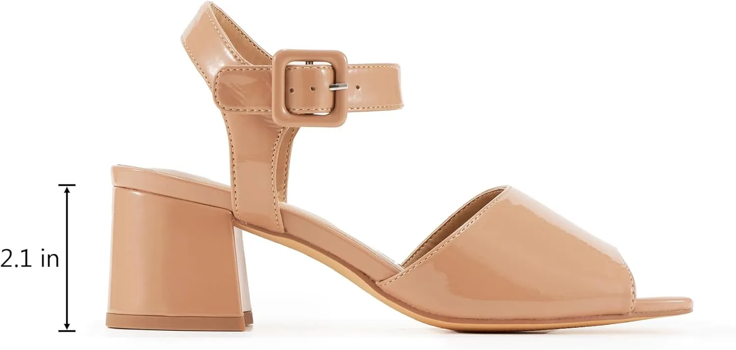 Women's Short Chunky Block Heels Strappy Heel Sandals with Square Toe Casual Dress Shoes