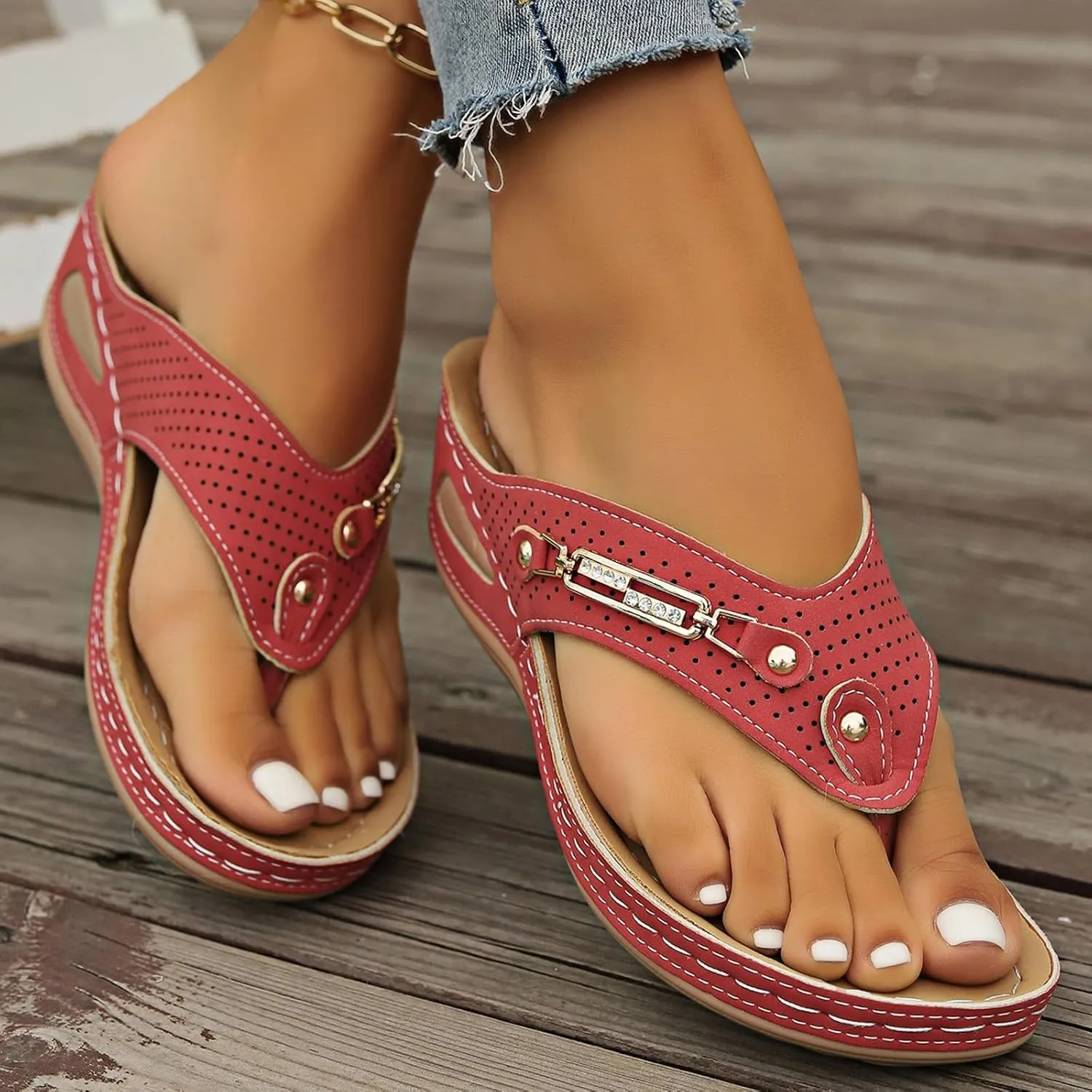 Womens Slides Sandals with Plantar Fasciitis Arch Support Fashion Comfort Adjustable Flat Sandals