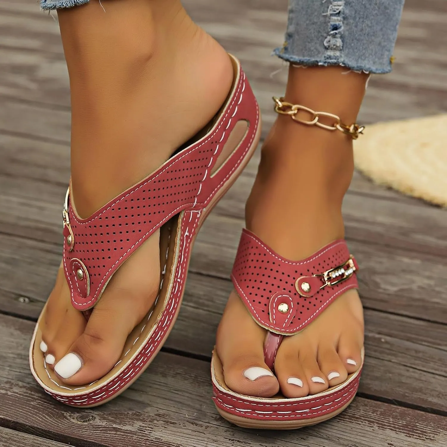 Womens Slides Sandals with Plantar Fasciitis Arch Support Fashion Comfort Adjustable Flat Sandals