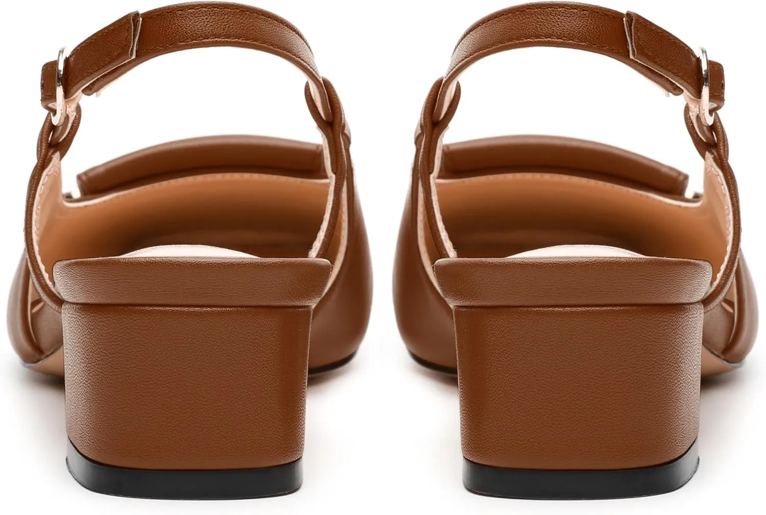 Womens Slingback Buckle Low Chunky Heels Fashion Square Closed Toe Comfort Heeled Sandals Wedding Casual Office Shoes