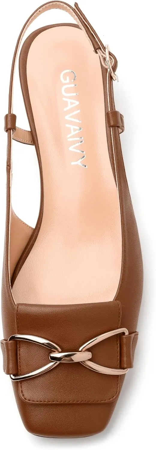 Womens Slingback Buckle Low Chunky Heels Fashion Square Closed Toe Comfort Heeled Sandals Wedding Casual Office Shoes