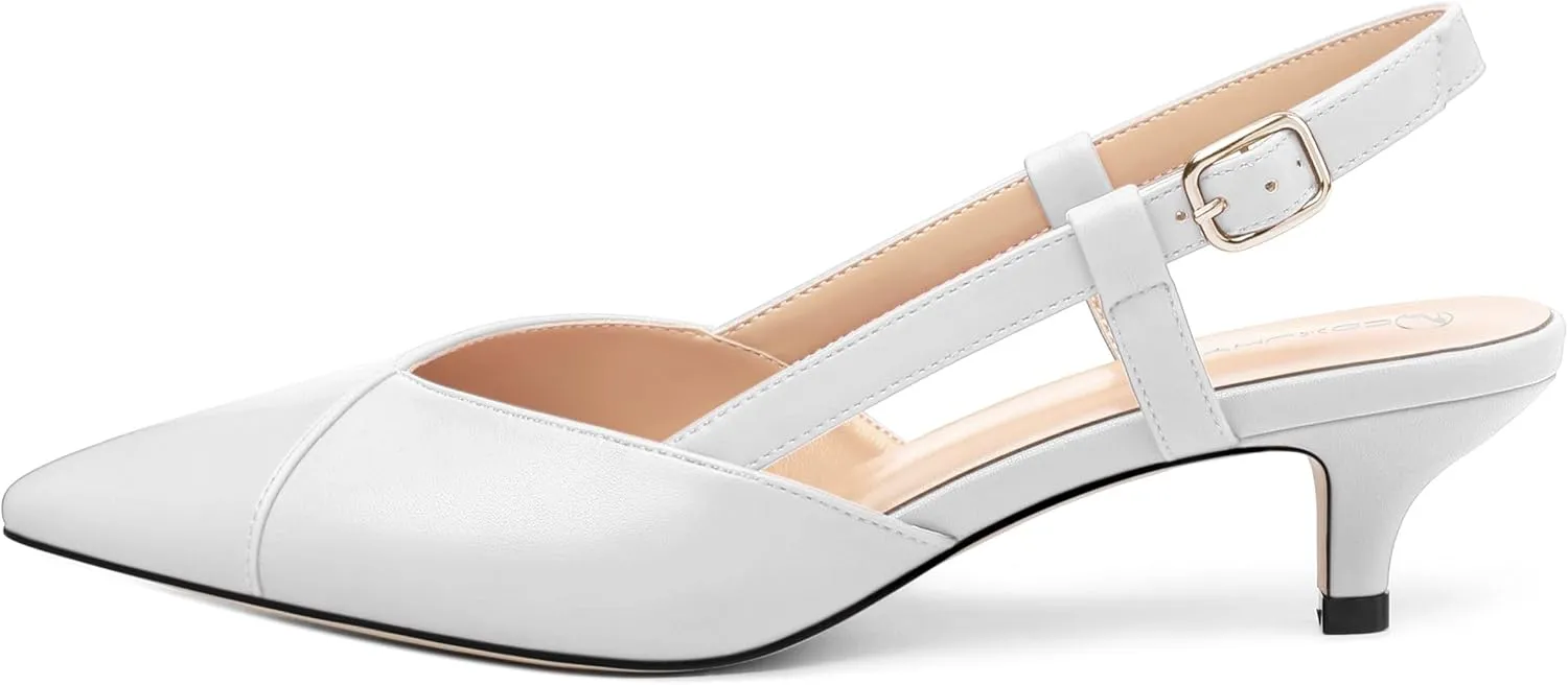 Womens Slingbacks Pumps Low Kitten Heel Pointed Toe Sandals Buckle Dress Shoes for Party Office Wedding 1.5 Inch
