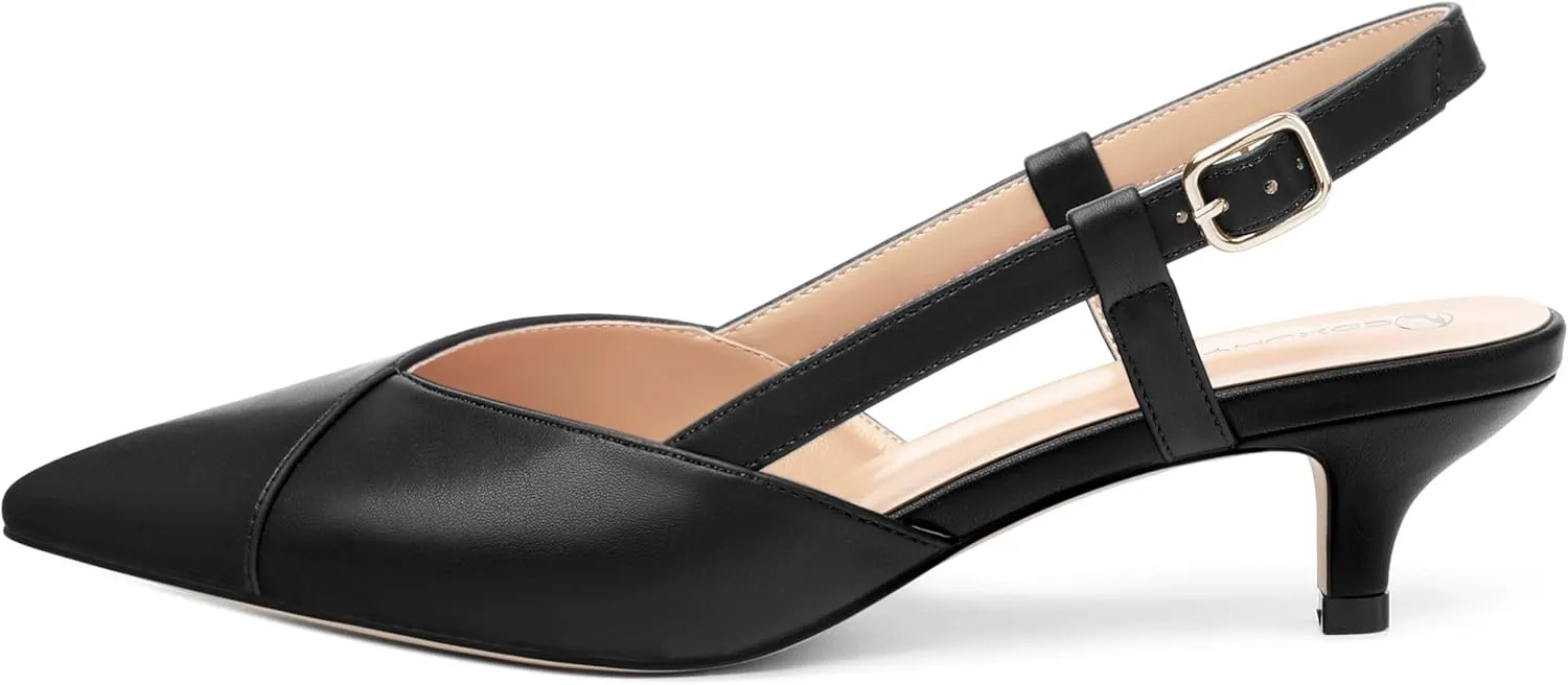 Womens Slingbacks Pumps Low Kitten Heel Pointed Toe Sandals Buckle Dress Shoes for Party Office Wedding 1.5 Inch