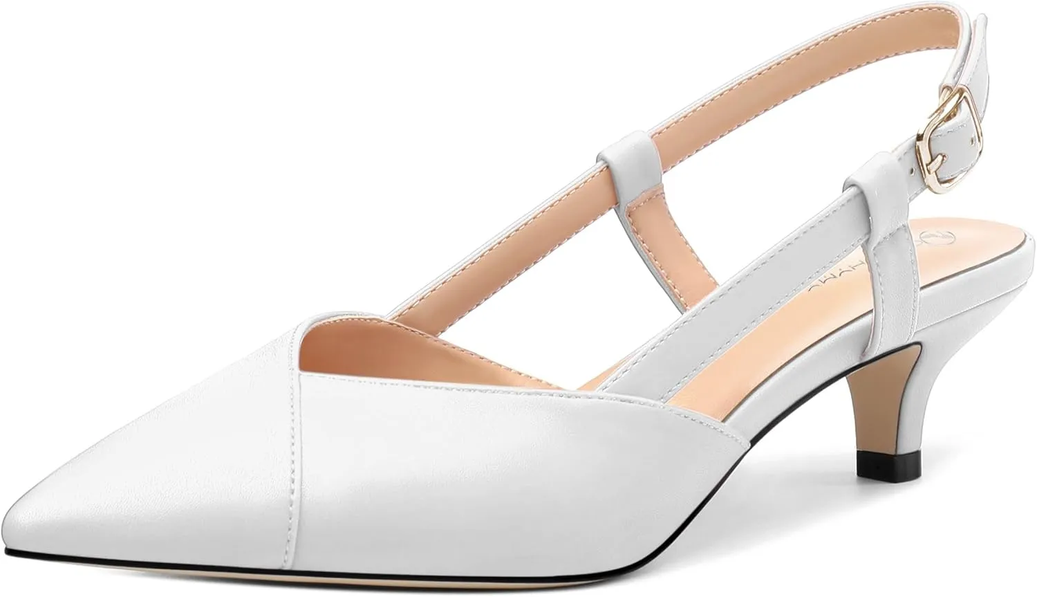 Womens Slingbacks Pumps Low Kitten Heel Pointed Toe Sandals Buckle Dress Shoes for Party Office Wedding 1.5 Inch