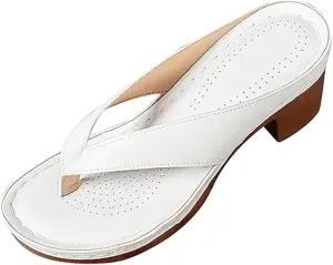 Women's Solid Color Summer Chunky Heel Sandals Slip on Open Toe Square Toe Heeled Sandals Women Comfortable Arch Support Wedges Flip Flops