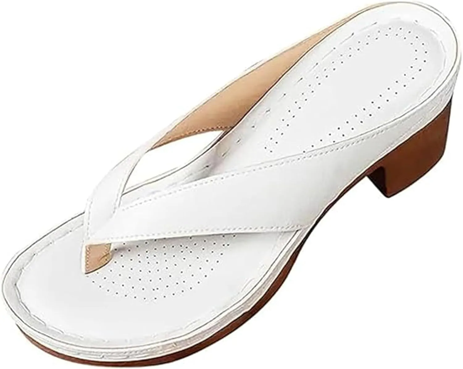 Women's Solid Color Summer Chunky Heel Sandals Slip on Open Toe Square Toe Heeled Sandals Women Comfortable Arch Support Wedges Flip Flops