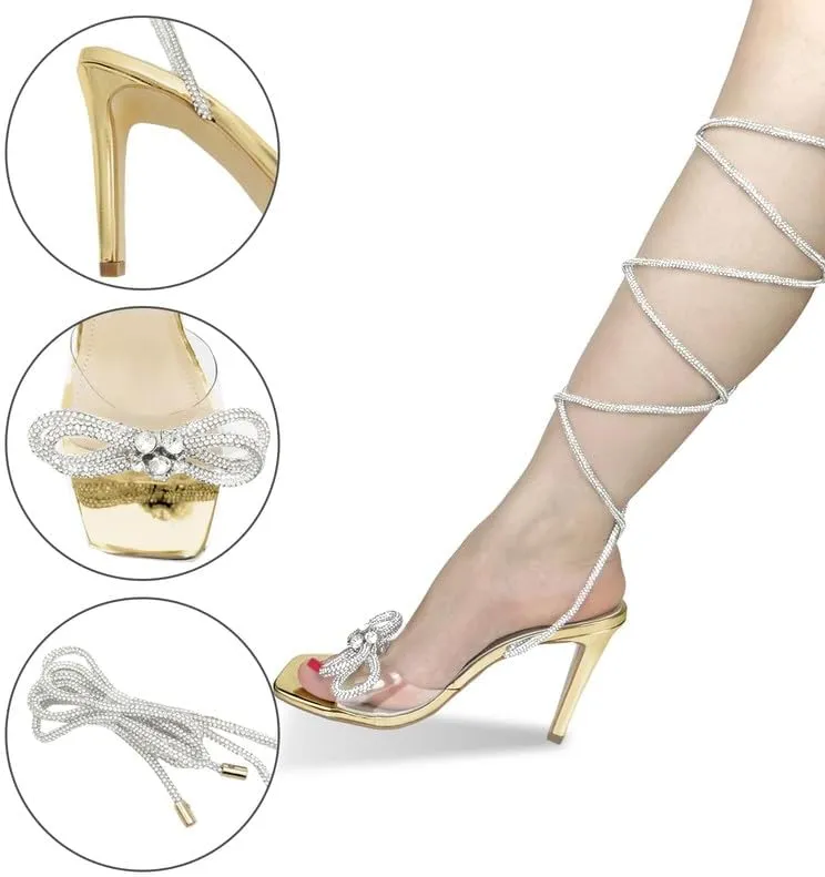 Women's Sparkly Rhinestones Strappy Crystal Bows Shine Heels for Women Sandals