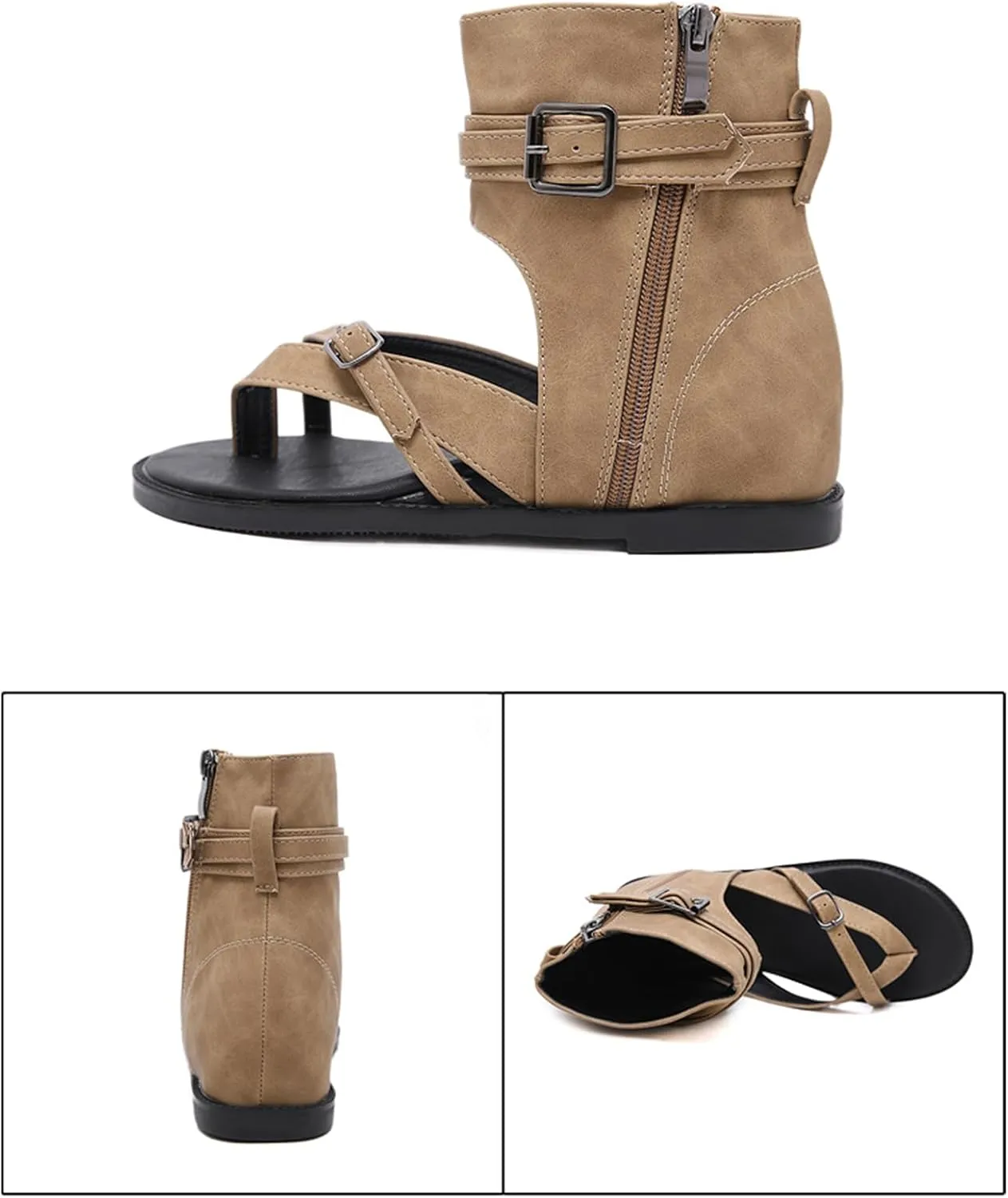 Women'S Strappy High Top Clip Toe Flat Roman Sandals with Denim Belt Buckle Retro Boho Gladiator Flip Flops Sandals with Side Zippers Boots Casual Cowboy Y2k Sandals