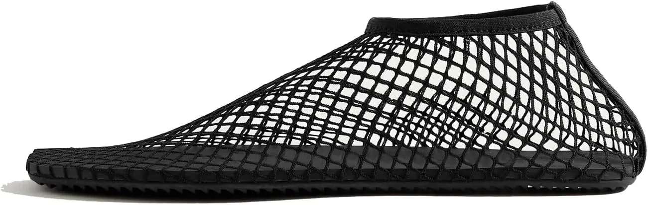 Women's Stretch Mesh Ballet Flats, Clear Fishnet Square Toe Ankle Sandals, Comfy Supportive Casual Office Ballerina Breathable Flat Shoes