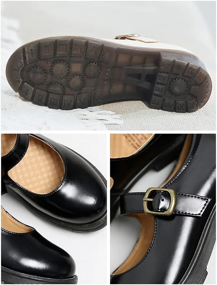Women's Vintage Black/Brown Mary Jane Flats JK Uniform Dress Shoes