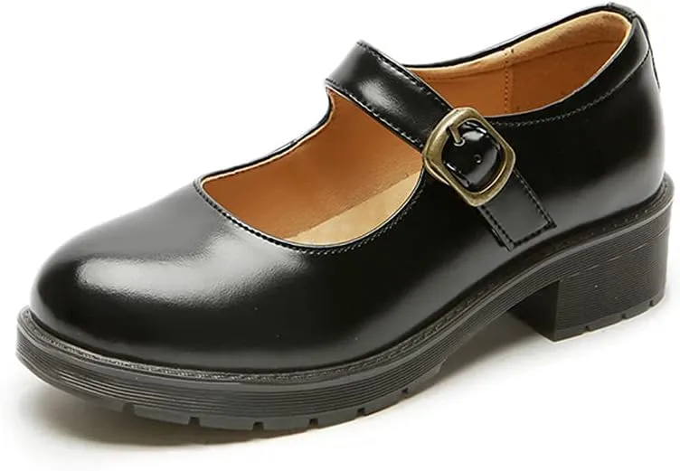 Women's Vintage Black/Brown Mary Jane Flats JK Uniform Dress Shoes