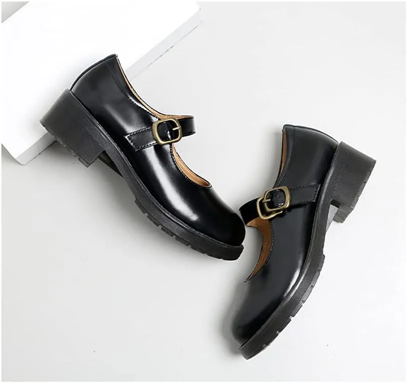 Women's Vintage Black/Brown Mary Jane Flats JK Uniform Dress Shoes