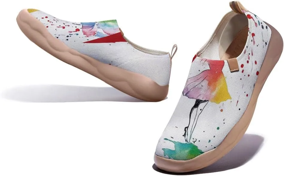 Women's Watercolor Artistic Slip On Travel Shoes Colorful Knitted Breathable Sneakers Lightweight Daily Casual Summer Loafers