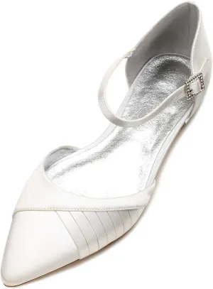 Women's Wedding Shoes for Bride Flats Satin Closed Pointed Toe Satin Bridal Dressy Shoes