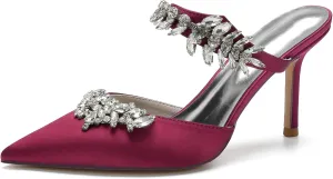 Women's Wedding Shoes with Crystal Sparkly Pointed ToeHigh Pumps Bridal Party Work Dress Slingback Shoes
