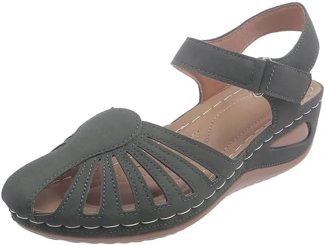 Women's Wedge Heels Ankle Strap Low Summer Sandals Closed Toe Hollow Out Orthopedic Bohemia Fishmouth Wedges Sandal Hollow Out Strap Comfy Outdoor Beach Athletic Shoes