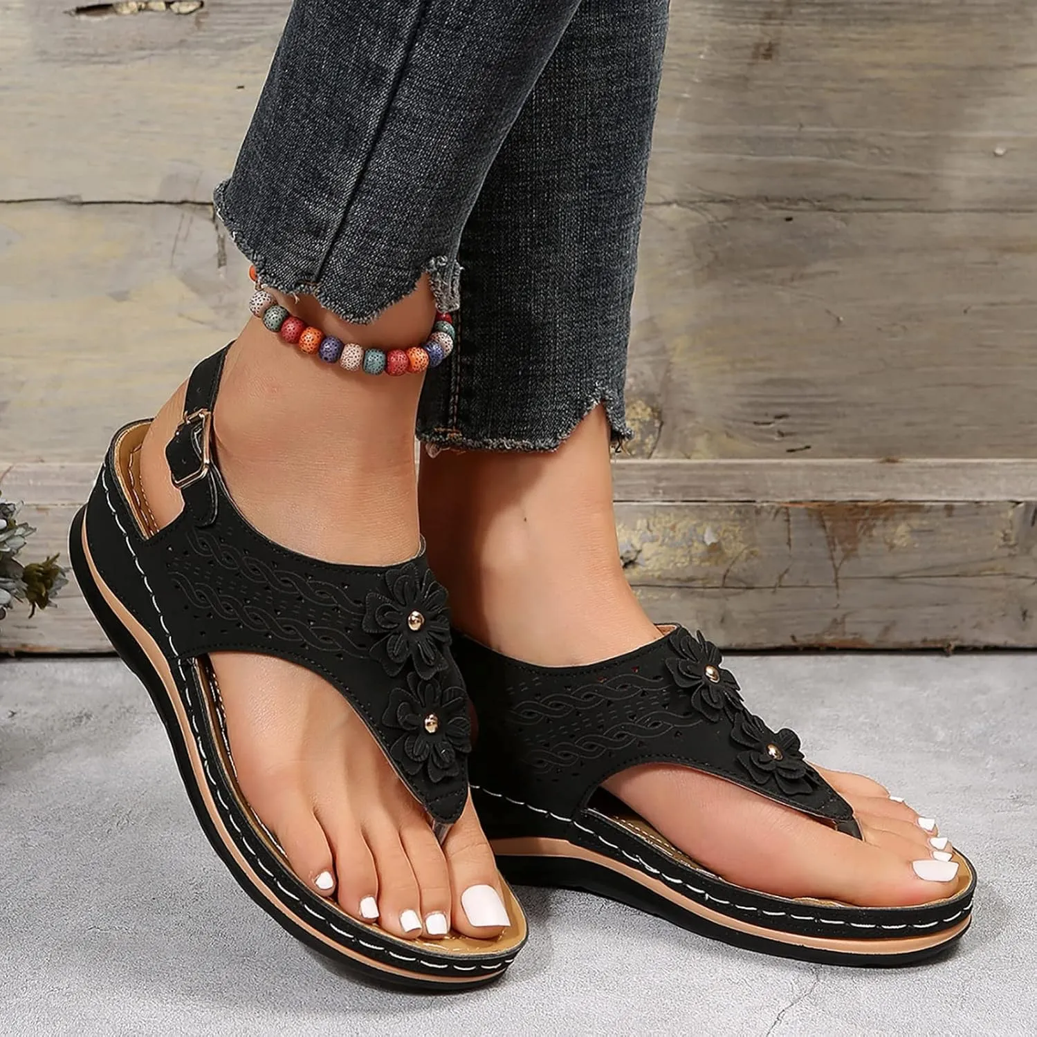 Womens with Arch Support Walking Sandals Orthopedic Recovery Slides Comfortable Adjustable Straps Thick Cushion Summer Beach Casual Outdoor Footwear