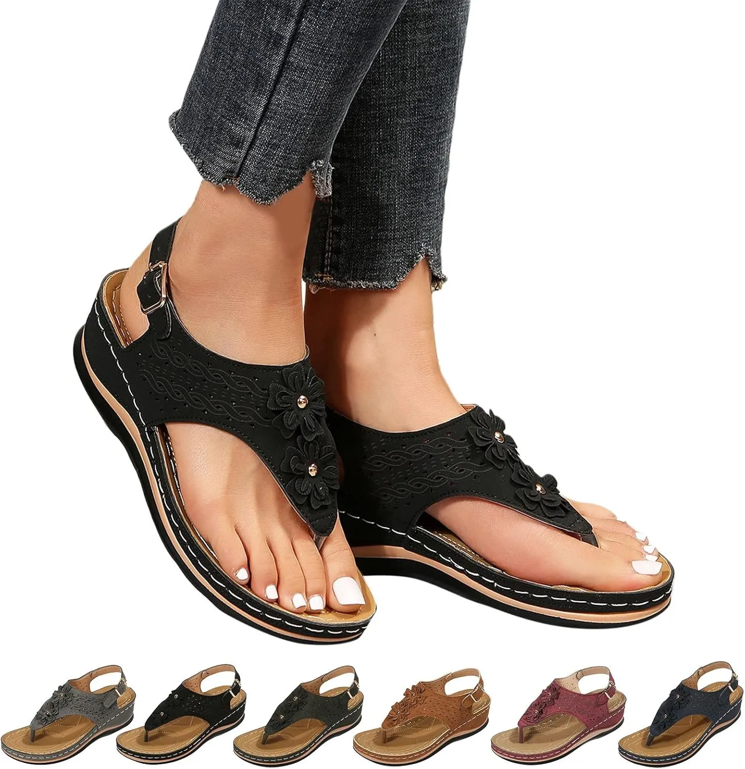 Womens with Arch Support Walking Sandals Orthopedic Recovery Slides Comfortable Adjustable Straps Thick Cushion Summer Beach Casual Outdoor Footwear