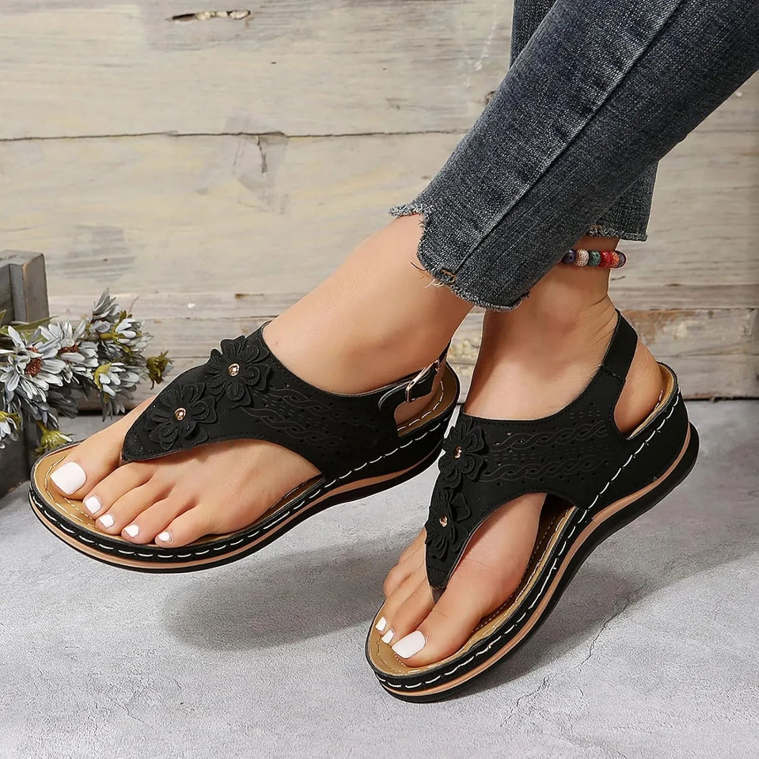 Womens with Arch Support Walking Sandals Orthopedic Recovery Slides Comfortable Adjustable Straps Thick Cushion Summer Beach Casual Outdoor Footwear