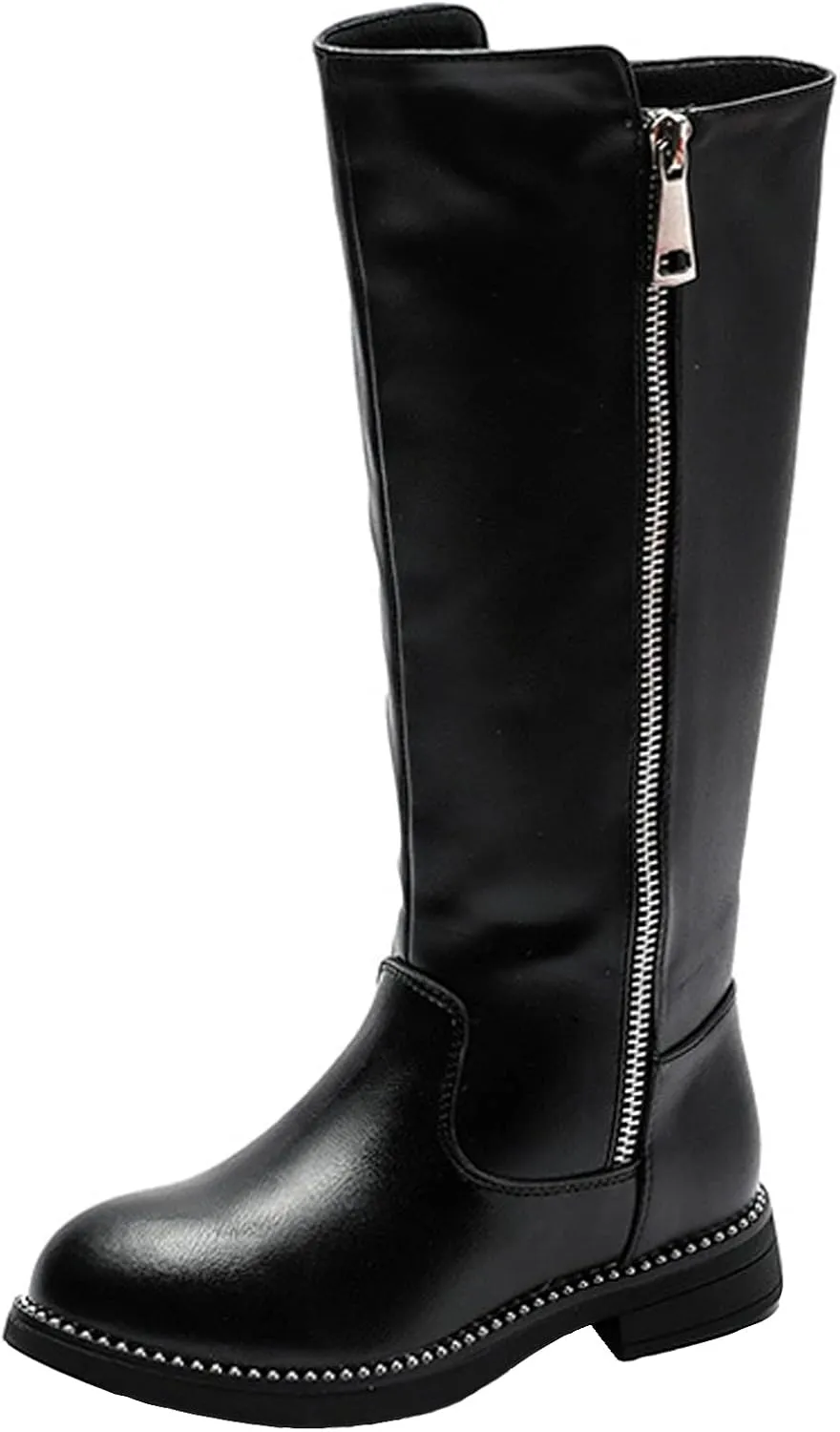 WUIWUIYU Girls Cute Leather Zip-Up Knee High Boots Warm Fur-Lined Snow Boots Costume Ridding Boot