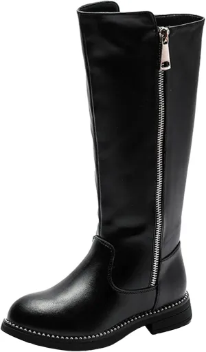WUIWUIYU Girls Cute Leather Zip-Up Knee High Boots Warm Fur-Lined Snow Boots Costume Ridding Boot