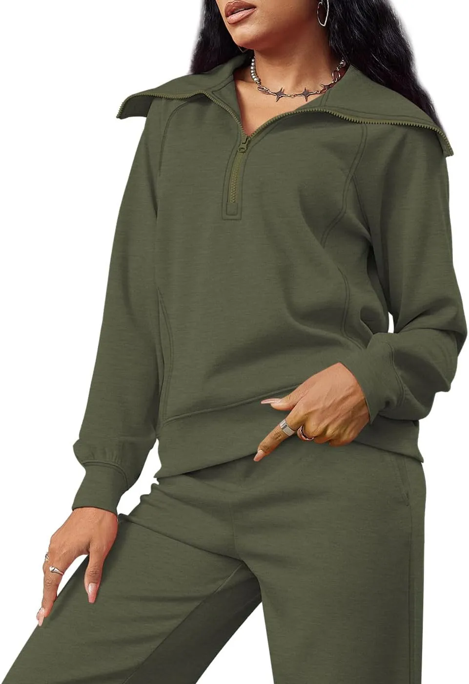 XIEERDUO Lounge Sets For Women 2024 Half Zip Sweatshirt And Wide Leg Sweatpant 2 Piece Outfits Sweatsuit Tracksuit