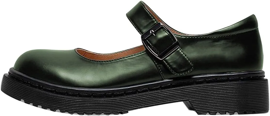 YDN Women Classic Round Closed Toe Mary Jane Flats Platform Adjustable Single Ankle Strap Buckle Comfy Cute Pump Leather Patry Cosplay Girls Dress Shoe Size 4-16