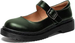 YDN Women Classic Round Closed Toe Mary Jane Flats Platform Adjustable Single Ankle Strap Buckle Comfy Cute Pump Leather Patry Cosplay Girls Dress Shoe Size 4-16