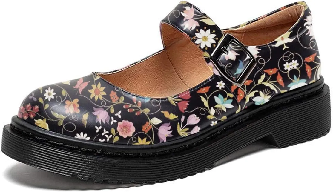 YDN Women Classic Round Closed Toe Mary Jane Flats Platform Adjustable Single Ankle Strap Buckle Comfy Cute Pump Leather Patry Cosplay Girls Dress Shoe Size 4-16