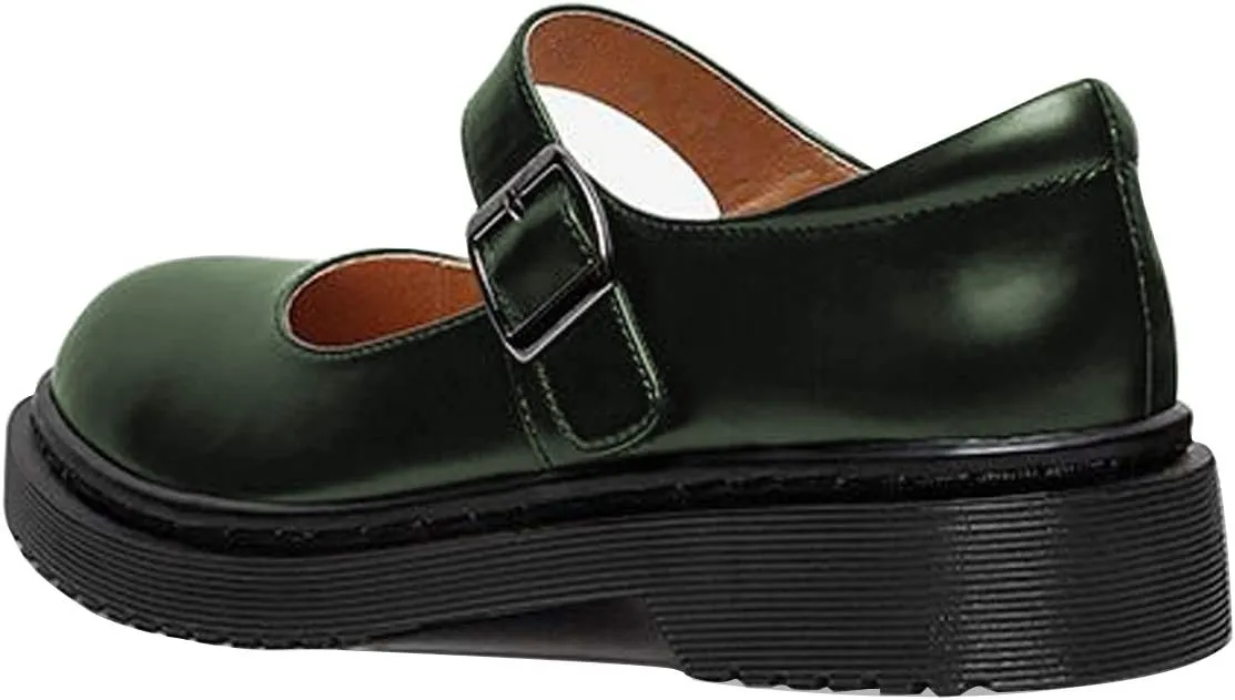 YDN Women Classic Round Closed Toe Mary Jane Flats Platform Adjustable Single Ankle Strap Buckle Comfy Cute Pump Leather Patry Cosplay Girls Dress Shoe Size 4-16