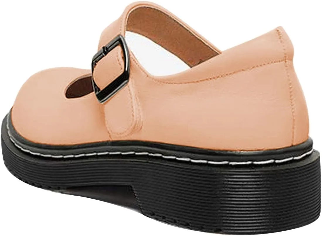 YDN Women Classic Round Closed Toe Mary Jane Flats Platform Adjustable Single Ankle Strap Buckle Comfy Cute Pump Leather Patry Cosplay Girls Dress Shoe Size 4-16