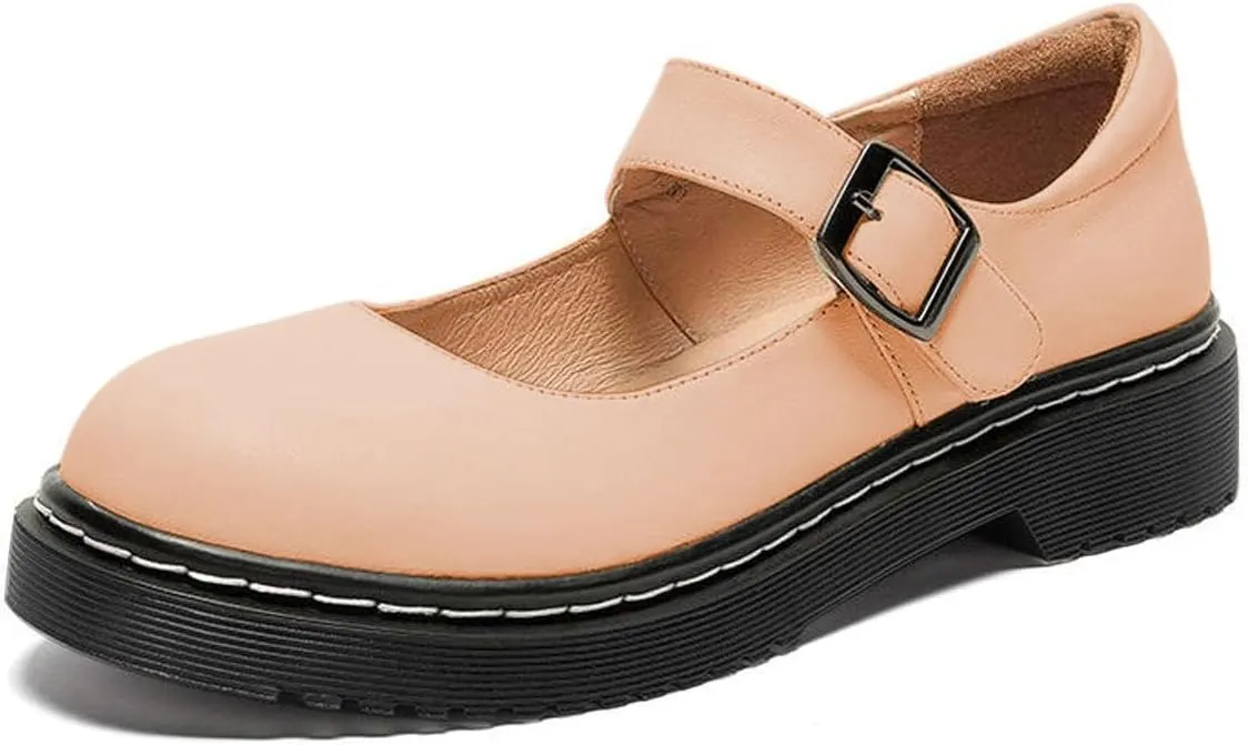 YDN Women Classic Round Closed Toe Mary Jane Flats Platform Adjustable Single Ankle Strap Buckle Comfy Cute Pump Leather Patry Cosplay Girls Dress Shoe Size 4-16