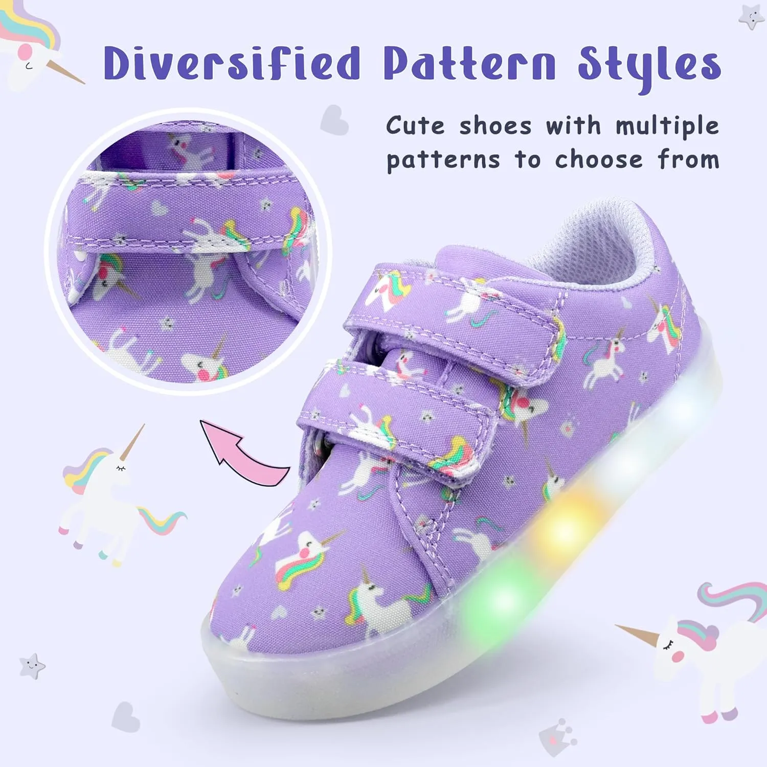 YESKIS Boys Girls Light Up Shoes Vivaki LED Canvas Cartoon Casual Sneakers for Toddler Little Kid Size 5-12