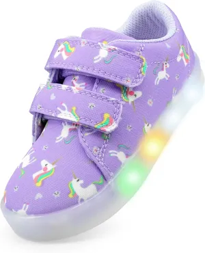 YESKIS Boys Girls Light Up Shoes Vivaki LED Canvas Cartoon Casual Sneakers for Toddler Little Kid Size 5-12