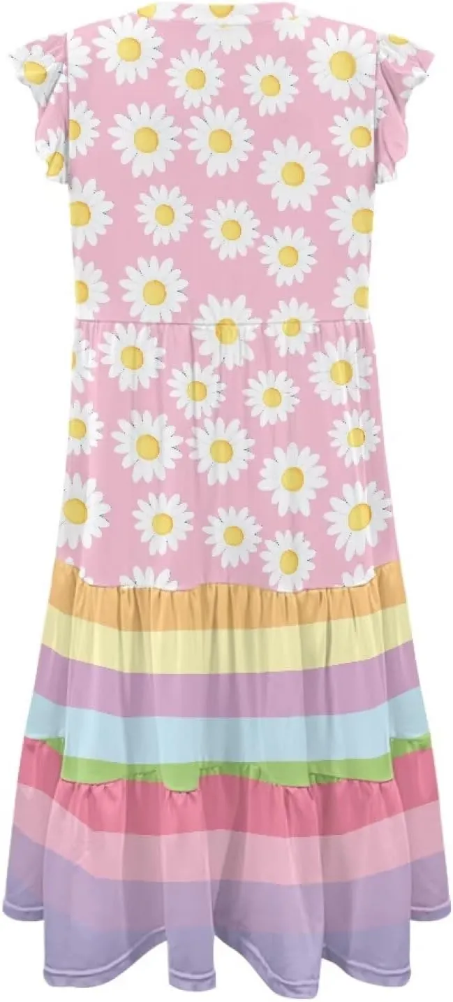 Youngerbaby Women Summer Dresses Midi Dress Flutter Sleeve Tiered Beach Dresses