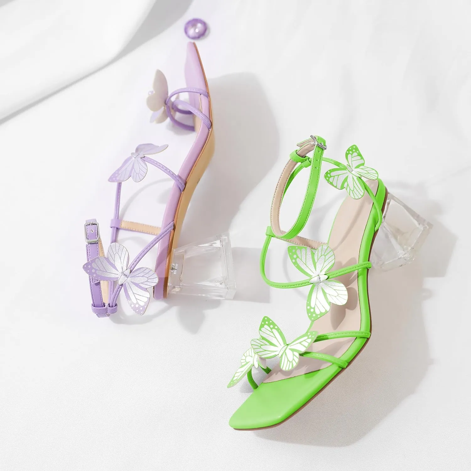 Zamikoo Women's Heeled Sandals Square Open Toe Ankle Strap Block Heels Strappy Clear Heels Chunky Low Heels