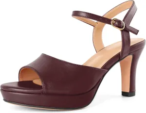 Zamikoo Womens Platform Heels Chunky High Heeled Sandals Open Round Toe Slingback Heels Ankle Strap Wedding Fashion Shoes 3.5 Inch