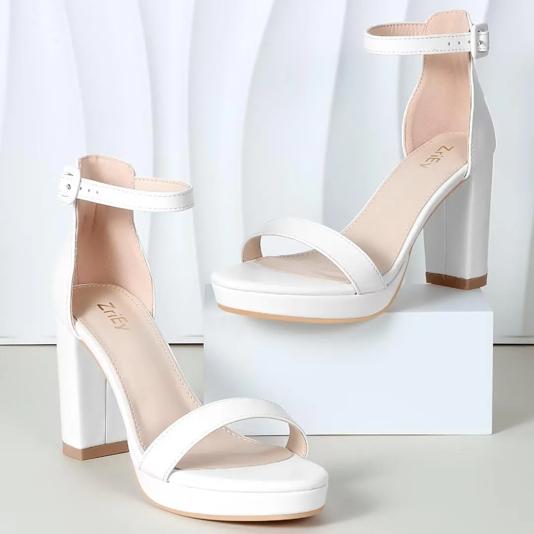 ZriEy 4-Inch Platform High Heels for Women Block Chunky Heeled Sandals Open Toe Ankle Strap Heels Wedding Party Evening Prom Dress Pump Sandals Shoes