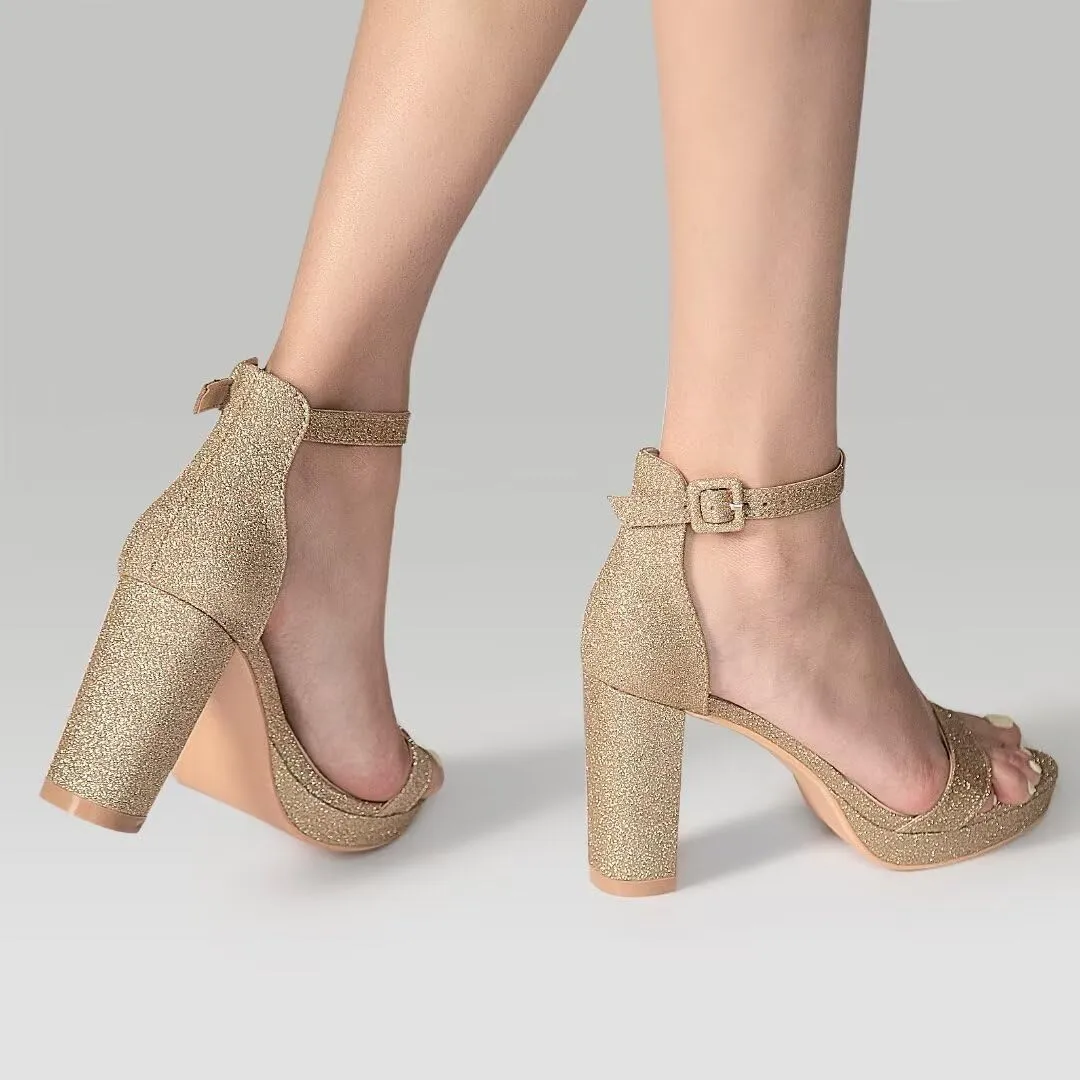 ZriEy 4-Inch Platform High Heels for Women Block Chunky Heeled Sandals Open Toe Ankle Strap Heels Wedding Party Evening Prom Dress Pump Sandals Shoes
