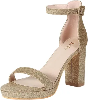 ZriEy 4-Inch Platform High Heels for Women Block Chunky Heeled Sandals Open Toe Ankle Strap Heels Wedding Party Evening Prom Dress Pump Sandals Shoes