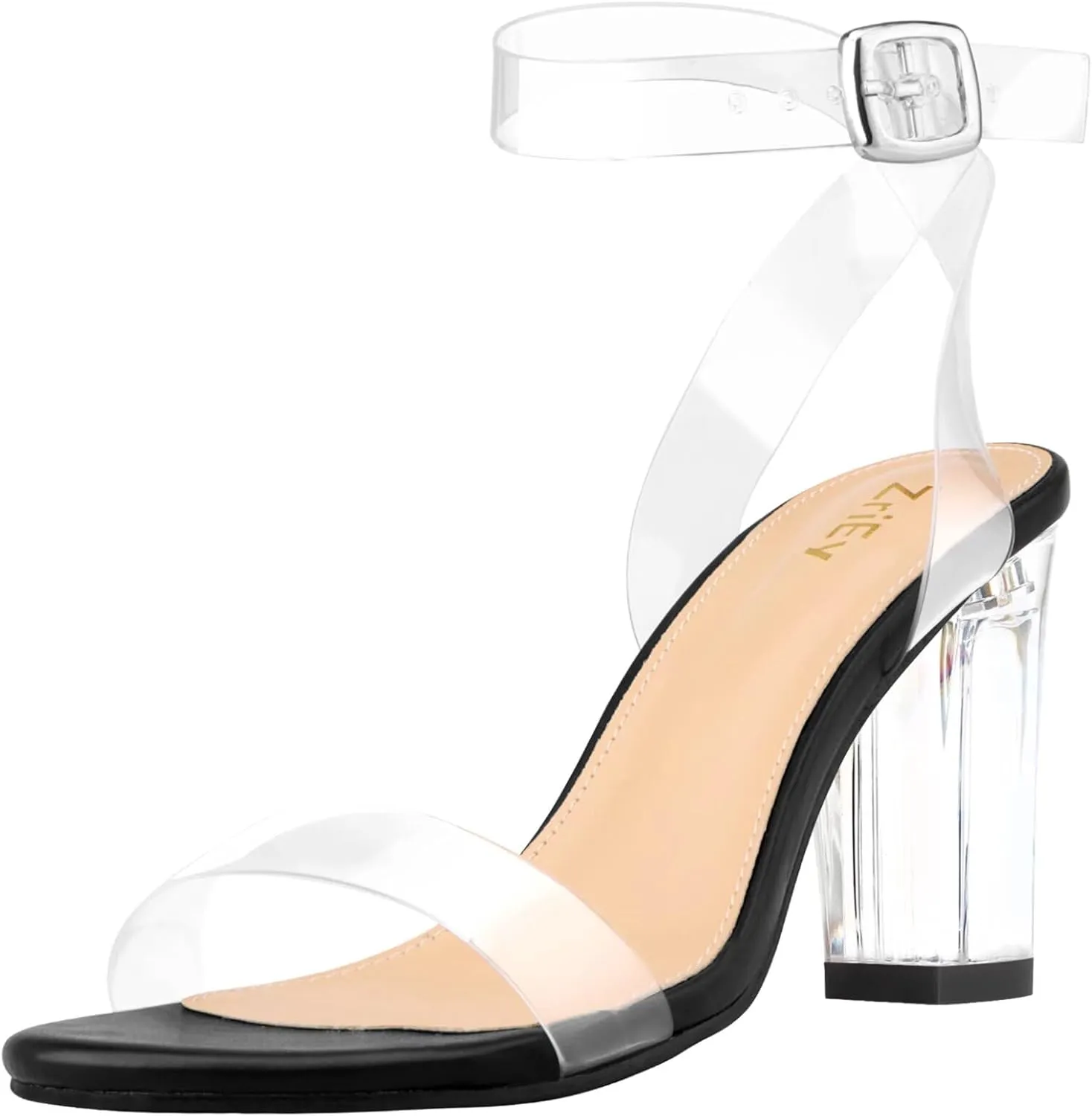 ZriEy Clear Block Sandals Chunky Heels for Women 3.35 Inch Open Toe Adjustable Ankle Strap Pump Sandals for Weddings Parties Daily Wear