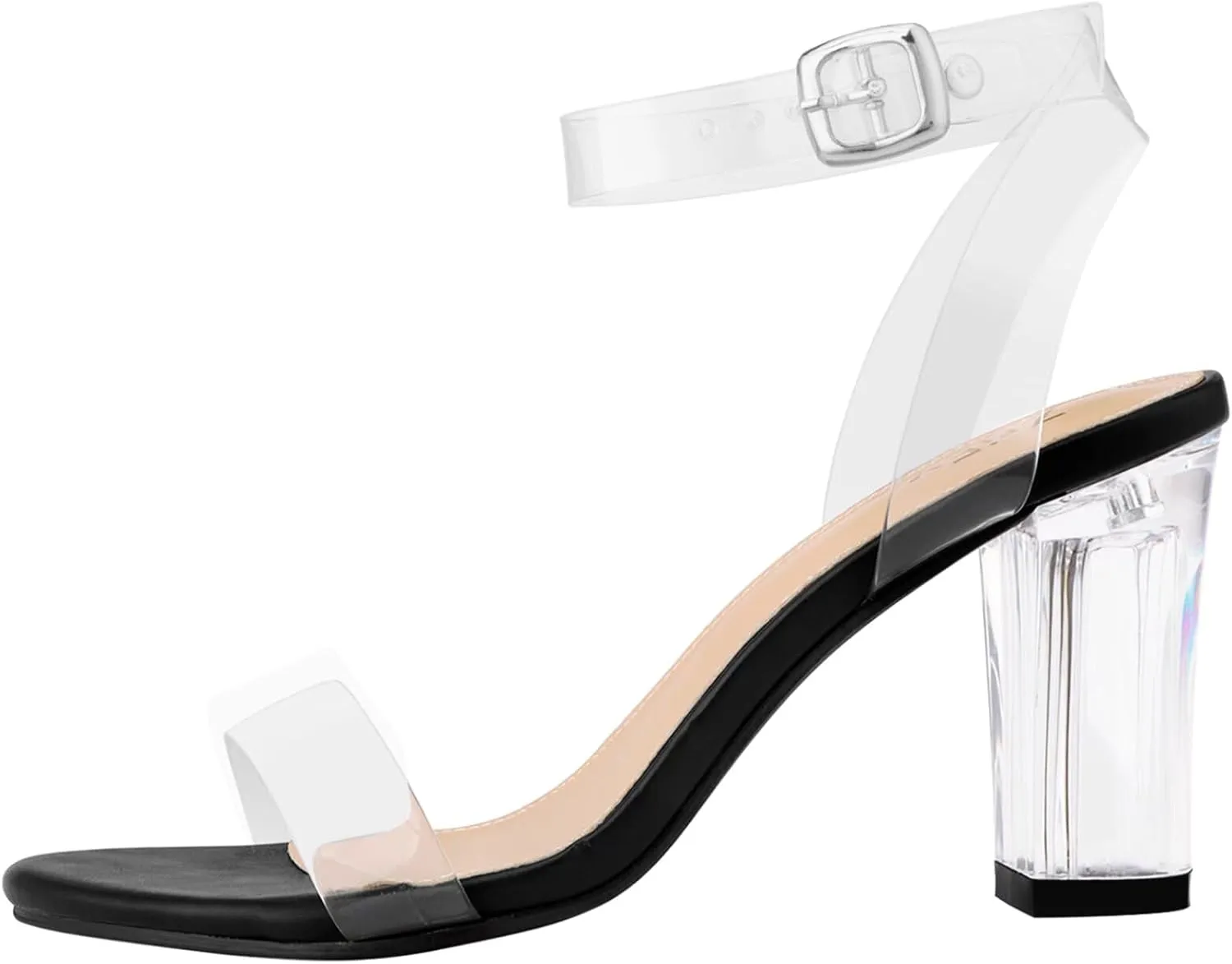 ZriEy Clear Block Sandals Chunky Heels for Women 3.35 Inch Open Toe Adjustable Ankle Strap Pump Sandals for Weddings Parties Daily Wear