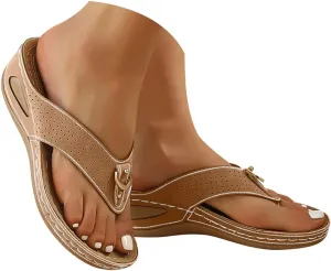 ZSpzx Orthopedic Wedge Sandals for Women Dressy Summer 2025 Comfortable Thong T-Strap Flat Slippers Arch Support Flip Flop Casual Bunion Slip On Slides Beach Orthotic Cushion Walking Slide Shoes