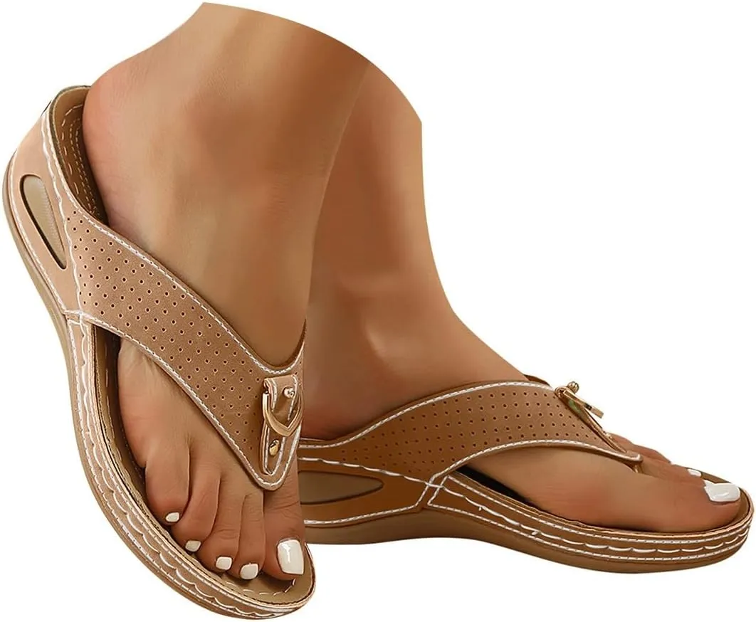ZSpzx Orthopedic Wedge Sandals for Women Dressy Summer 2025 Comfortable Thong T-Strap Flat Slippers Arch Support Flip Flop Casual Bunion Slip On Slides Beach Orthotic Cushion Walking Slide Shoes