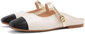 Zszszsu Women's Black Square Cap Toe Mary Jane Flats Single Buckle Strap Mules Shoes Slip On Comfy Slipper Sandals Size 4-16 US